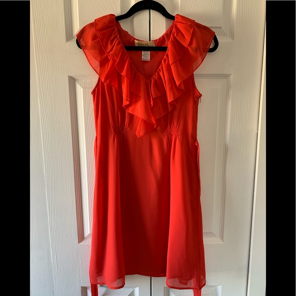Francesca’s Bright Coral Ruffled Mini Dress